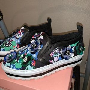MSGM SRL Canvas Beaded Flower Platform Sneakers